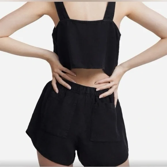 Mate the Label Linen Pull On Shorts Black Small  Classic Summer Vacation Coastal - Picture 5 of 5